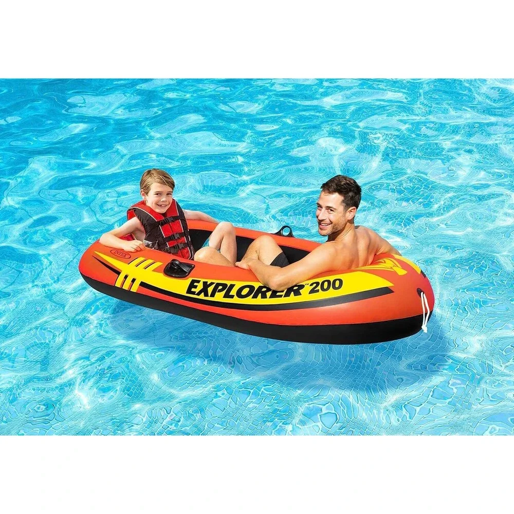 INTEX Explorer Inflatable Series: Dual Air Chambers – Welded Oar Locks Grab Hand